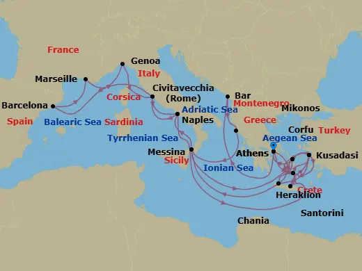 Itinerary schematic diagram