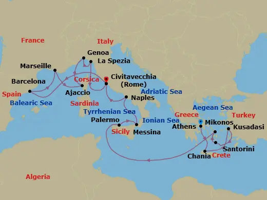 Itinerary schematic diagram