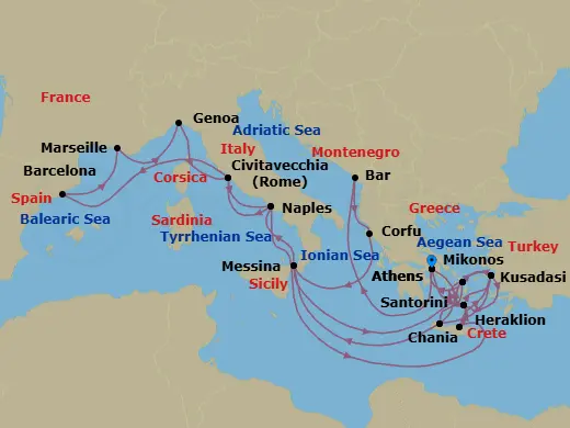 Itinerary schematic diagram