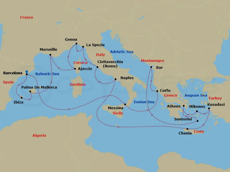 Itinerary schematic diagram