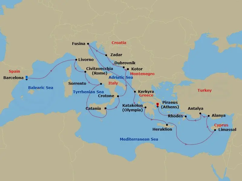 Itinerary schematic diagram