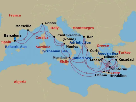 Itinerary schematic diagram