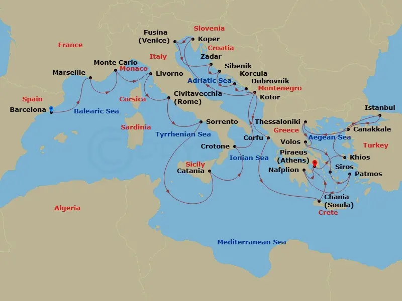 Itinerary schematic diagram