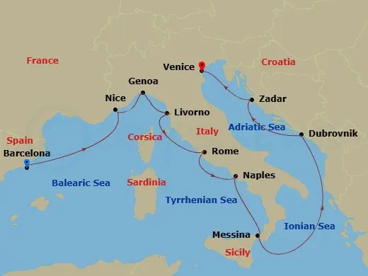 Itinerary schematic diagram