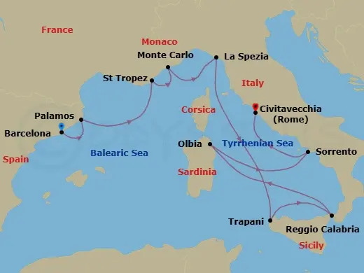 Itinerary schematic diagram