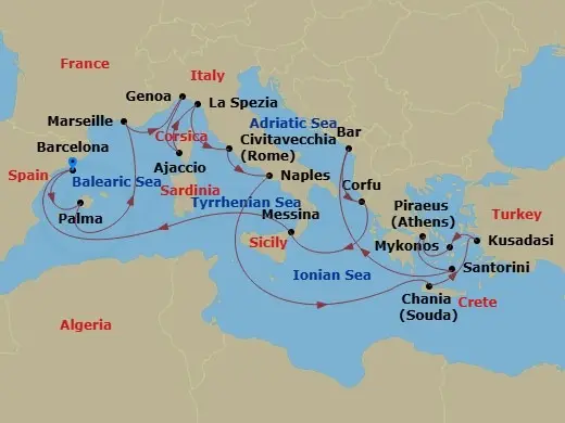 Itinerary schematic diagram