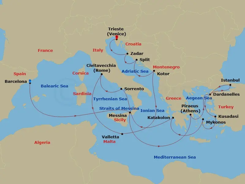 Itinerary schematic diagram