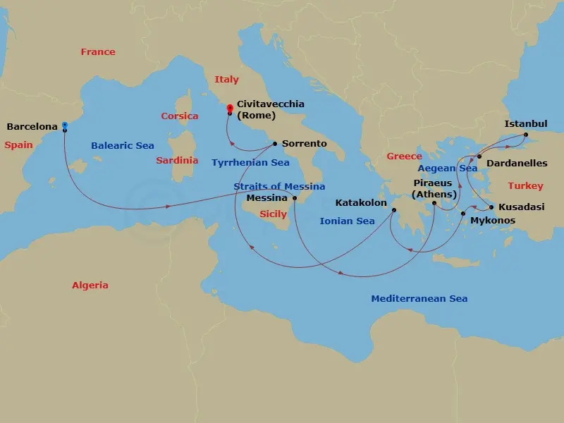 Itinerary schematic diagram