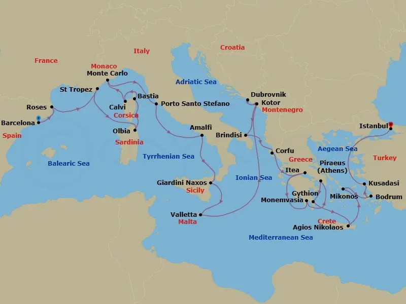 Itinerary schematic diagram