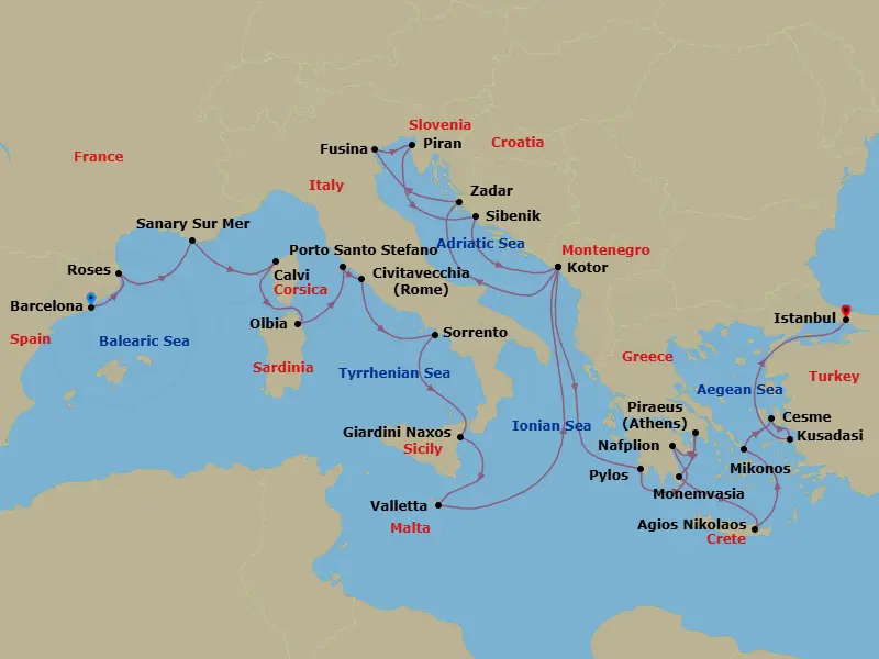 Itinerary schematic diagram