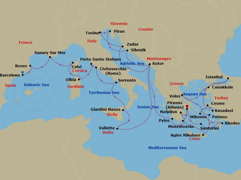 Itinerary schematic diagram