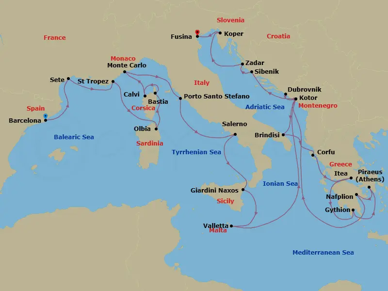Itinerary schematic diagram