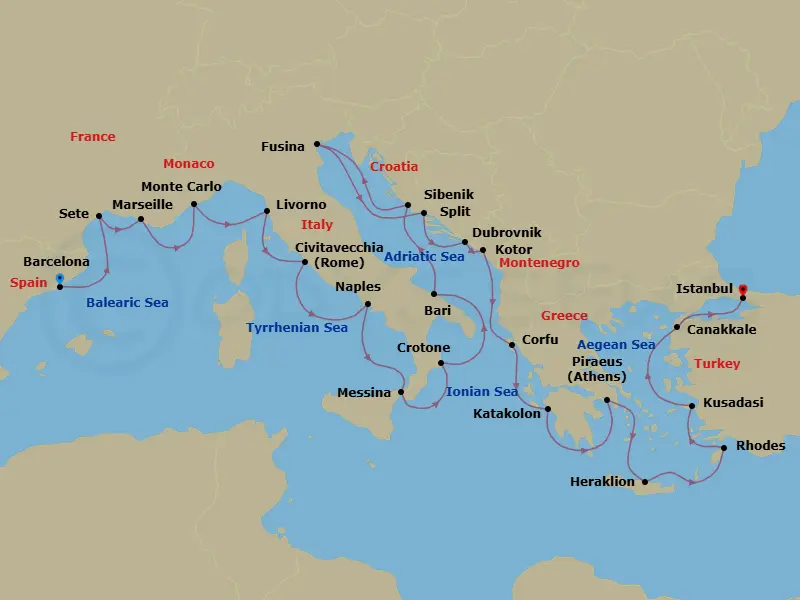 Itinerary schematic diagram