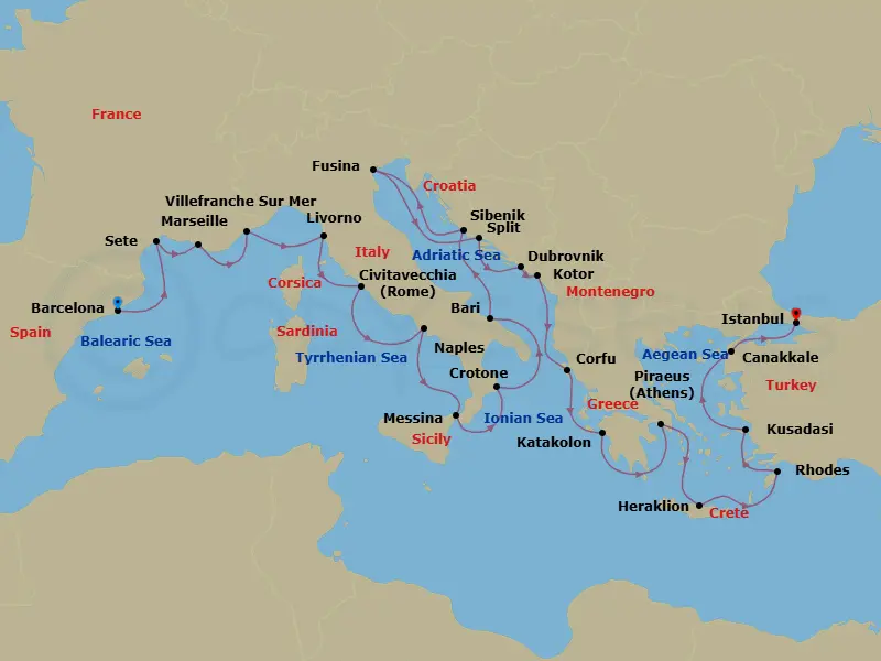 Itinerary schematic diagram
