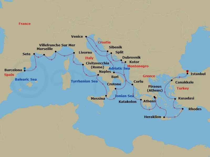 Itinerary schematic diagram