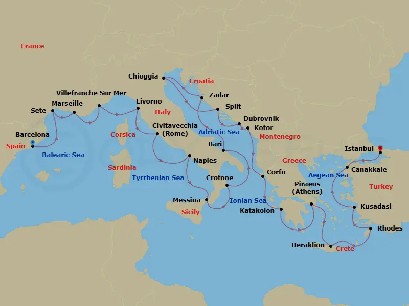Itinerary schematic diagram