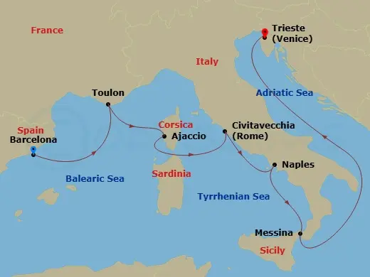 Itinerary schematic diagram