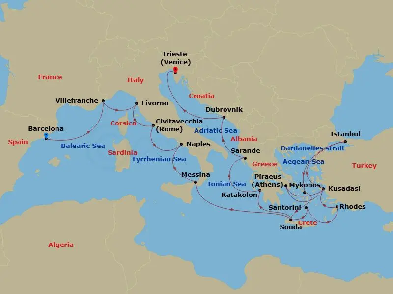 Itinerary schematic diagram