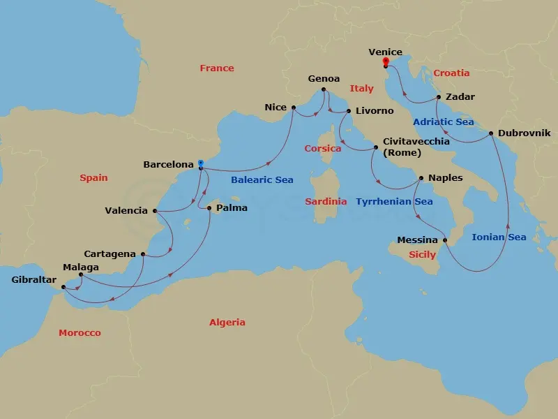 Itinerary schematic diagram