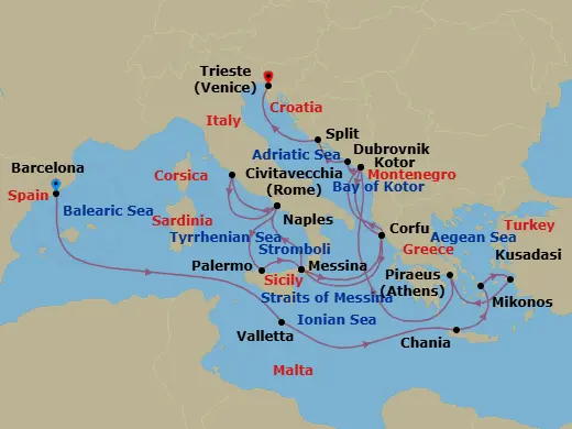 Itinerary schematic diagram