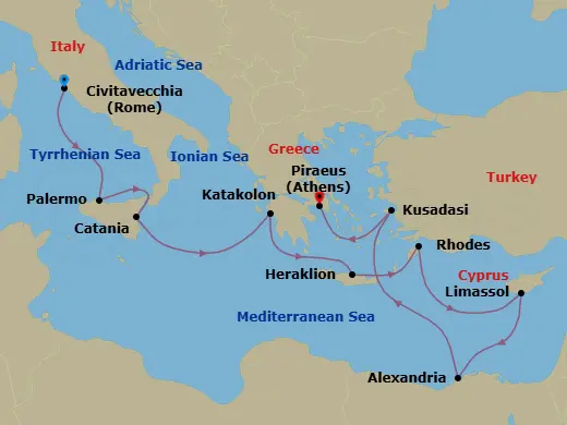 Itinerary schematic diagram