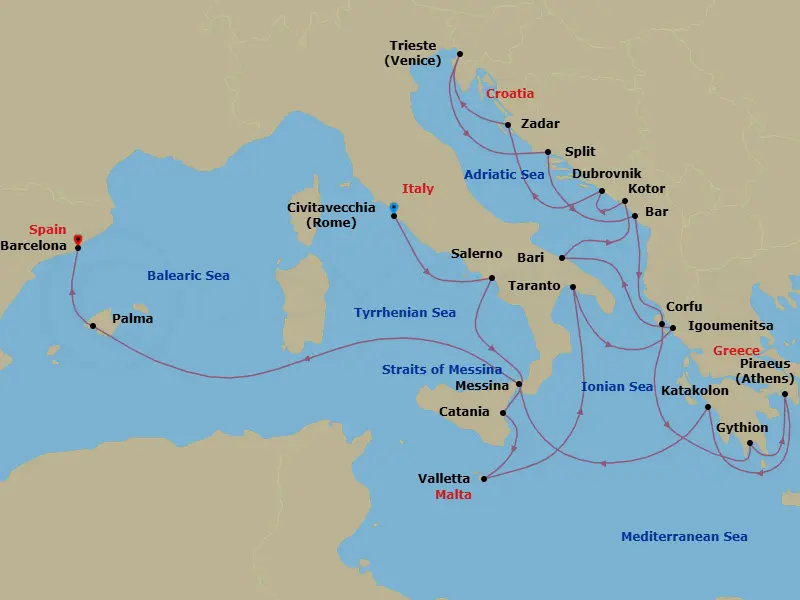 Itinerary schematic diagram