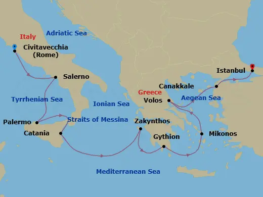 Itinerary schematic diagram