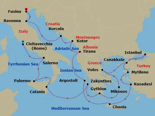 Itinerary schematic diagram