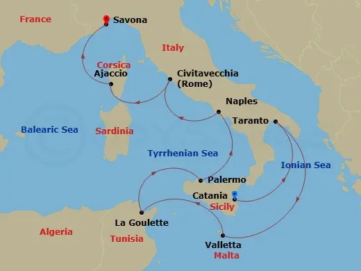 Itinerary schematic diagram