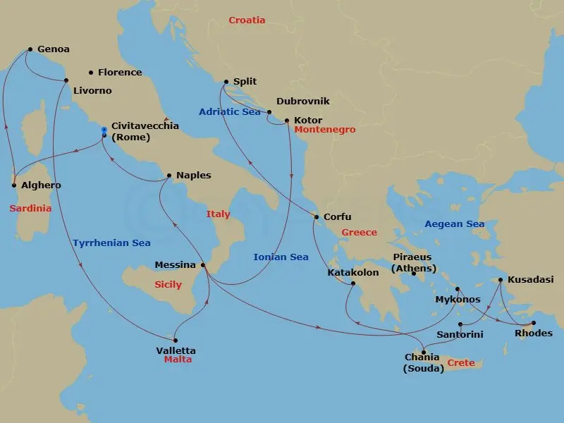 Itinerary schematic diagram