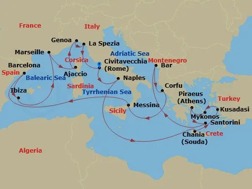 Itinerary schematic diagram