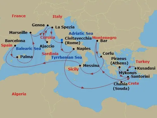 Itinerary schematic diagram
