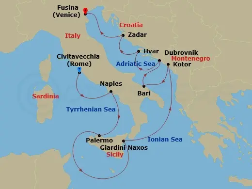 Itinerary schematic diagram