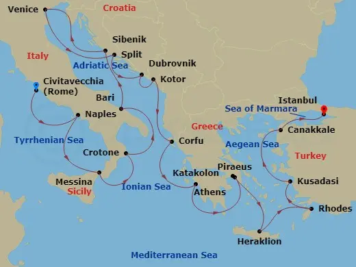 Itinerary schematic diagram