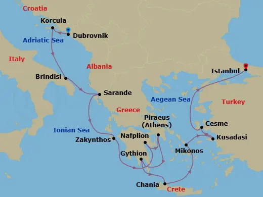 Itinerary schematic diagram