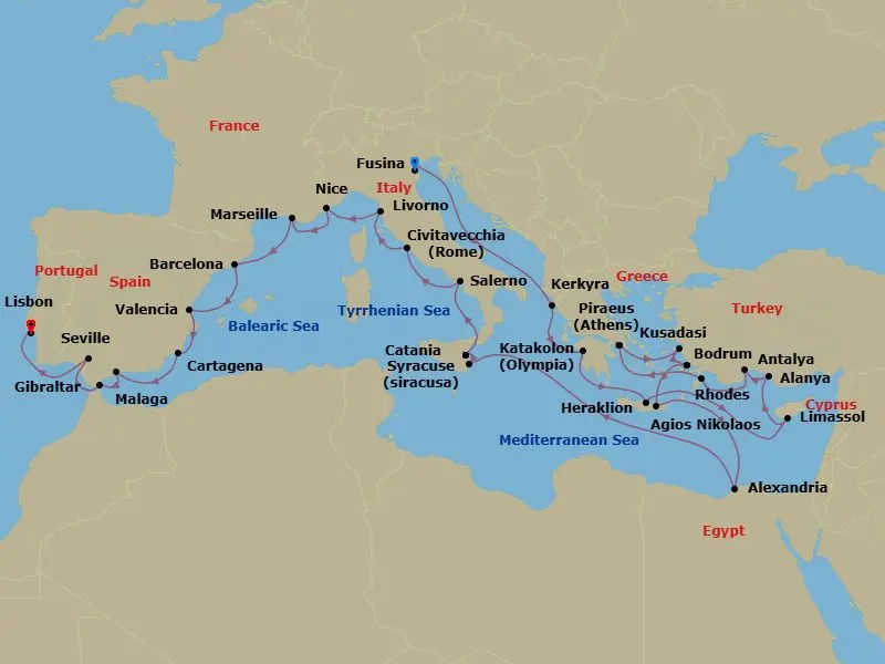 Itinerary schematic diagram