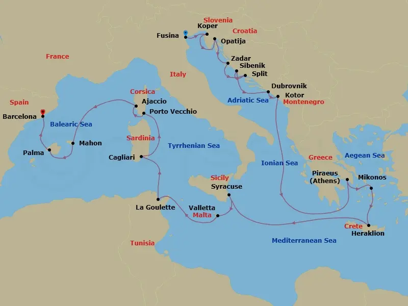 Itinerary schematic diagram