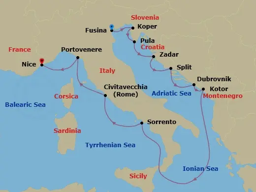 Itinerary schematic diagram