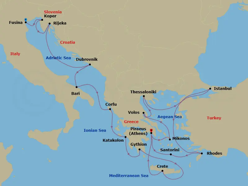 Itinerary schematic diagram