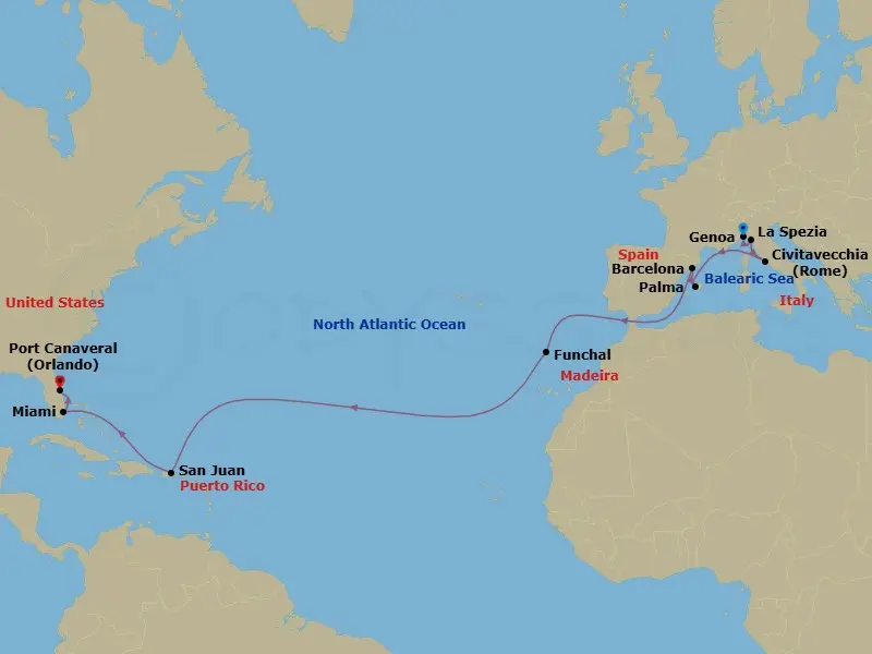 Itinerary schematic diagram