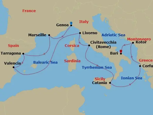 Itinerary schematic diagram