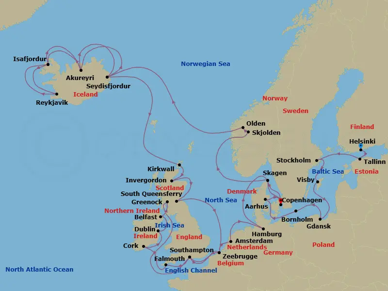 Itinerary schematic diagram