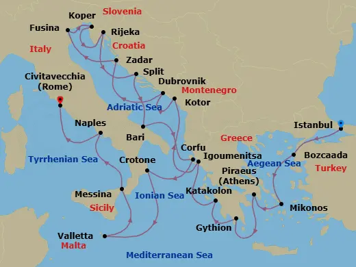 Itinerary schematic diagram