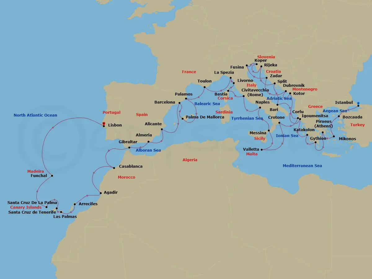 Itinerary schematic diagram