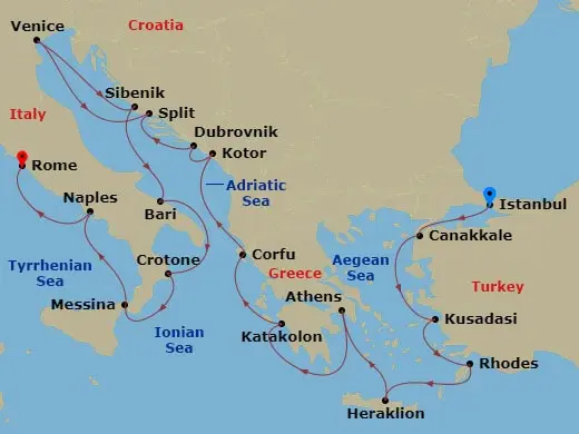 Itinerary schematic diagram
