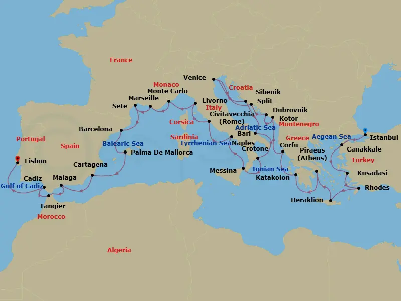 Itinerary schematic diagram