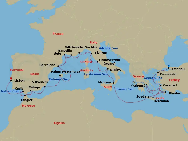 Itinerary schematic diagram