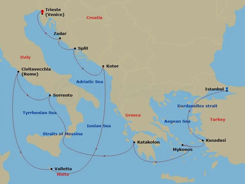 Itinerary schematic diagram