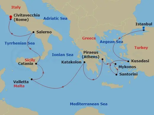 Itinerary schematic diagram