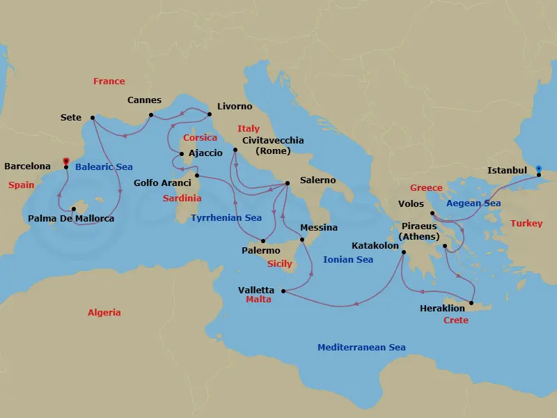 Itinerary schematic diagram